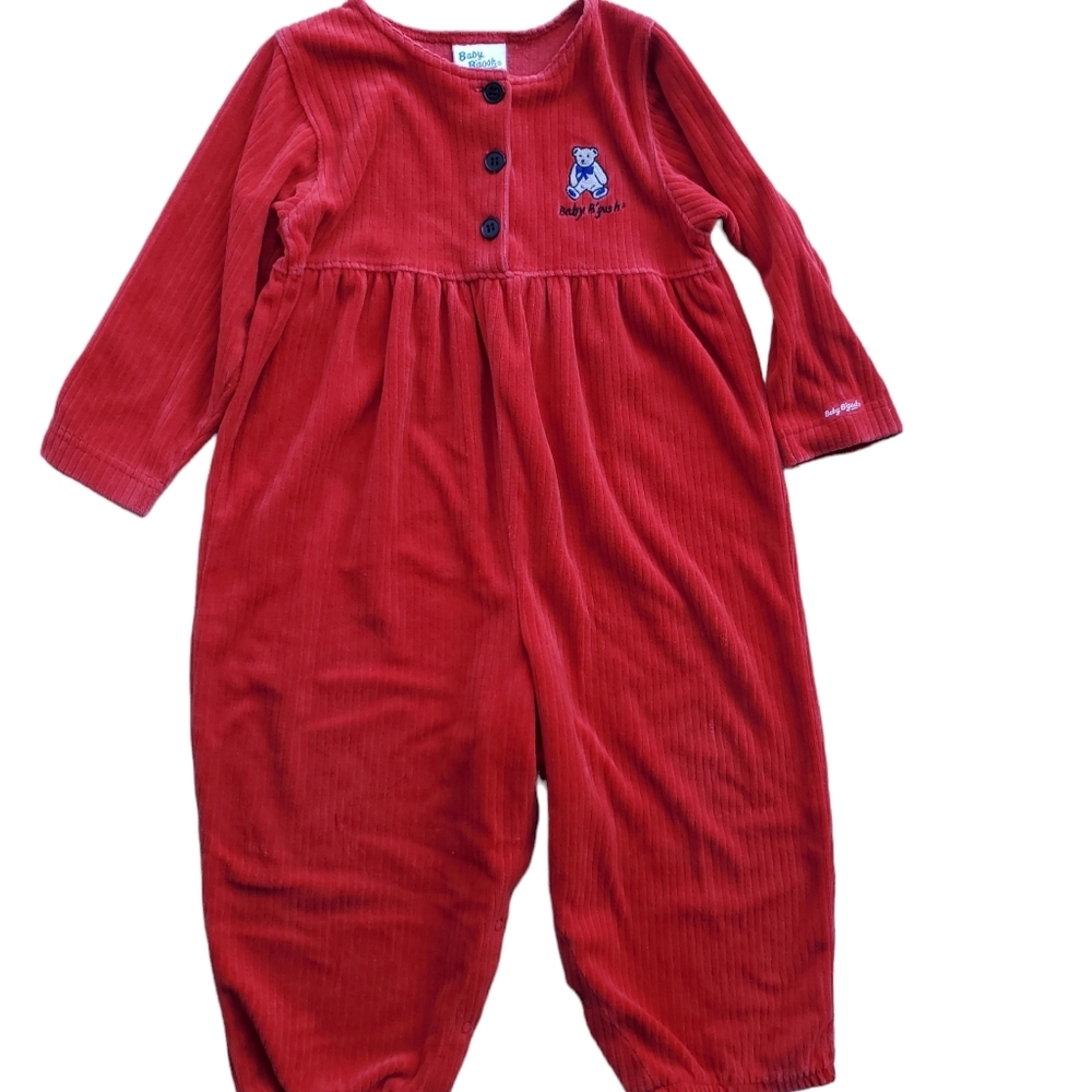 Vintage Baby B'gosh Full Jumpsuit Long-sleeve Red Ribbed Teddy Baby Boys 24M